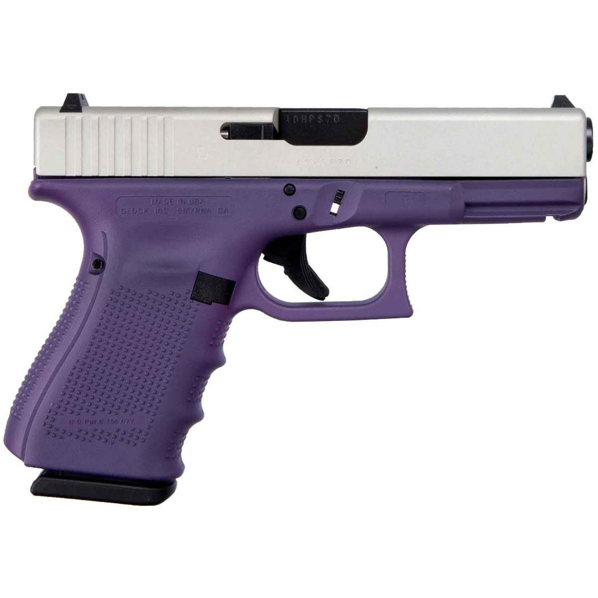 Glock 19 G4 Purple 9mm Luger 4.02in Shimmering Aluminum Pistol - 15+1 Rounds - Purple Glock 19 G4 Purple 9mm Luger 4.02in Shimmering Aluminum Pistol - 15+1 Rounds - Purple