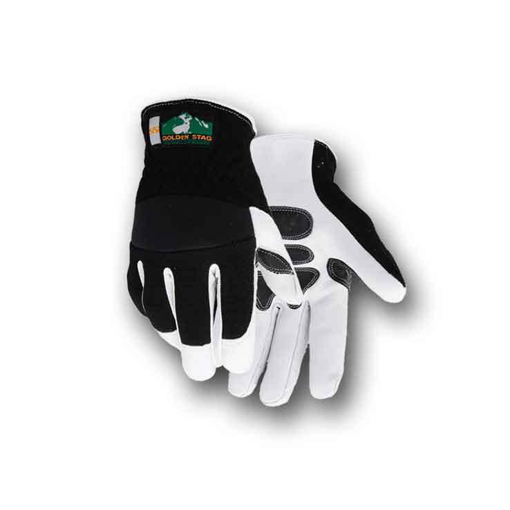 White/Black Goatskin Mechanics Work Gloves