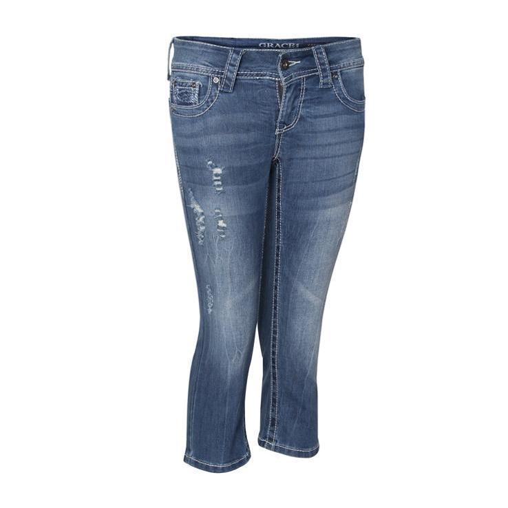 Grace In LA Women's Cuff Capri Pants - Blue - 25 - 25 Grace In LA Women's Cuff Capri Pants - Blue - 25 - 25