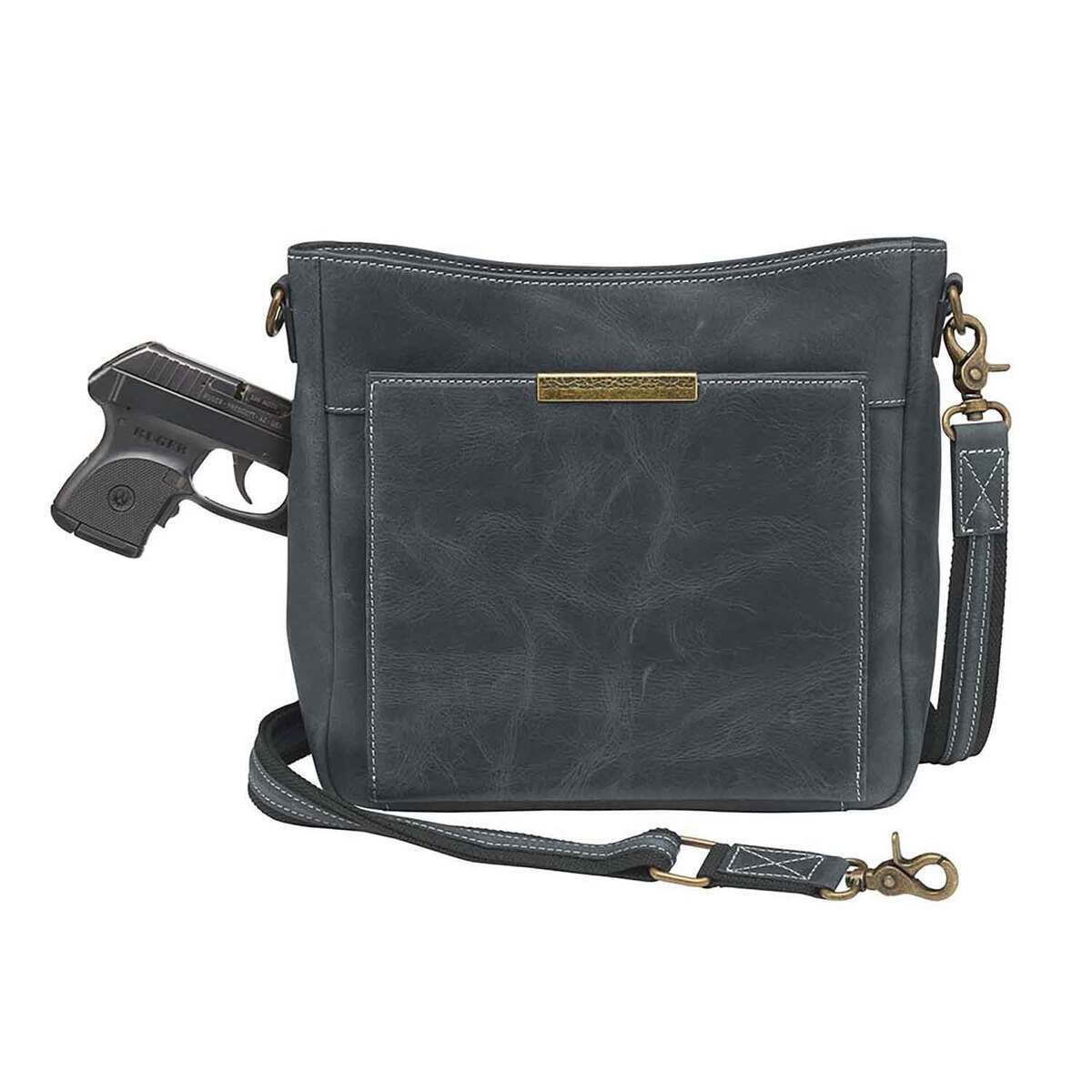 Gun Tote’n Mama Distressed Leather Slim X-Body RFID Concealed Carry Crossbody - Grey - Grey Gun Tote’n Mama Distressed Leather Slim X-Body RFID Concealed Carry Crossbody - Grey - Grey