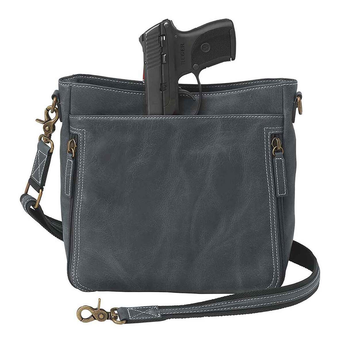 Gun Tote’n Mama Distressed Leather Slim X-Body RFID Concealed Carry Crossbody - Grey - Grey Gun Tote’n Mama Distressed Leather Slim X-Body RFID Concealed Carry Crossbody - Grey - Grey