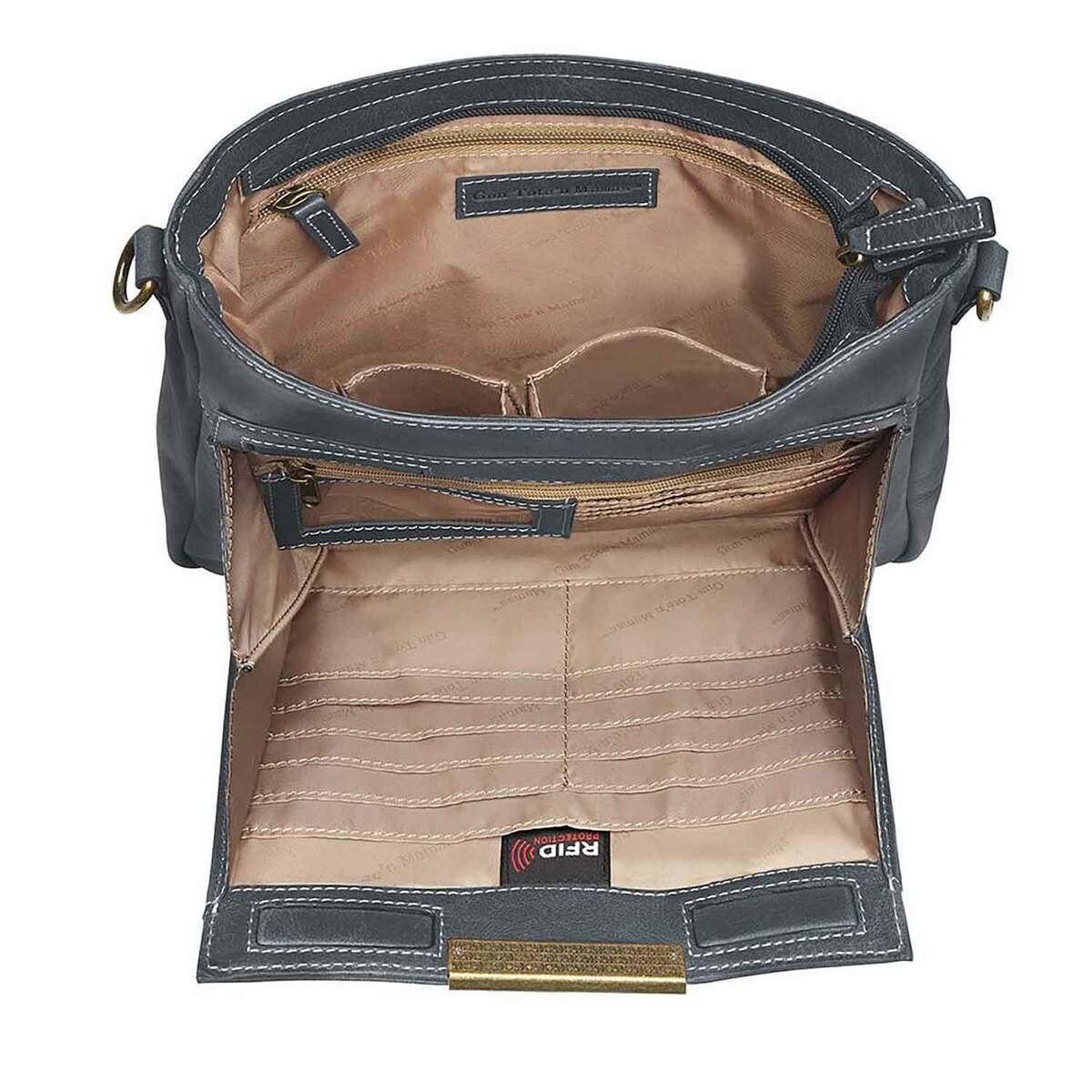 Gun Tote’n Mama Distressed Leather Slim X-Body RFID Concealed Carry Crossbody - Grey - Grey Gun Tote’n Mama Distressed Leather Slim X-Body RFID Concealed Carry Crossbody - Grey - Grey