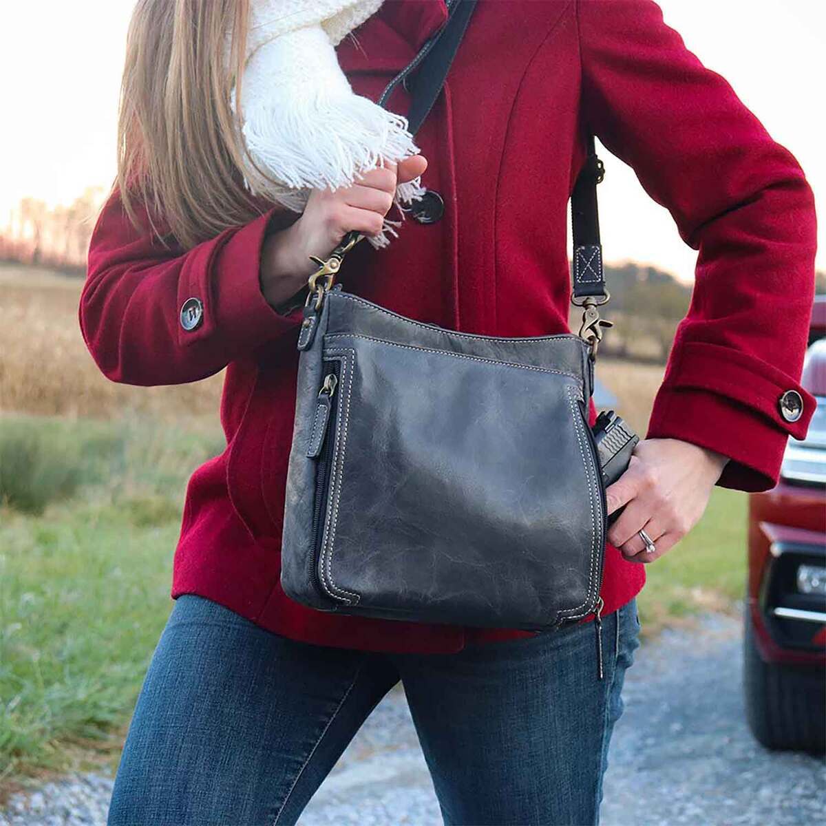 Gun Tote’n Mama Distressed Leather Slim X-Body RFID Concealed Carry Crossbody - Grey - Grey Gun Tote’n Mama Distressed Leather Slim X-Body RFID Concealed Carry Crossbody - Grey - Grey
