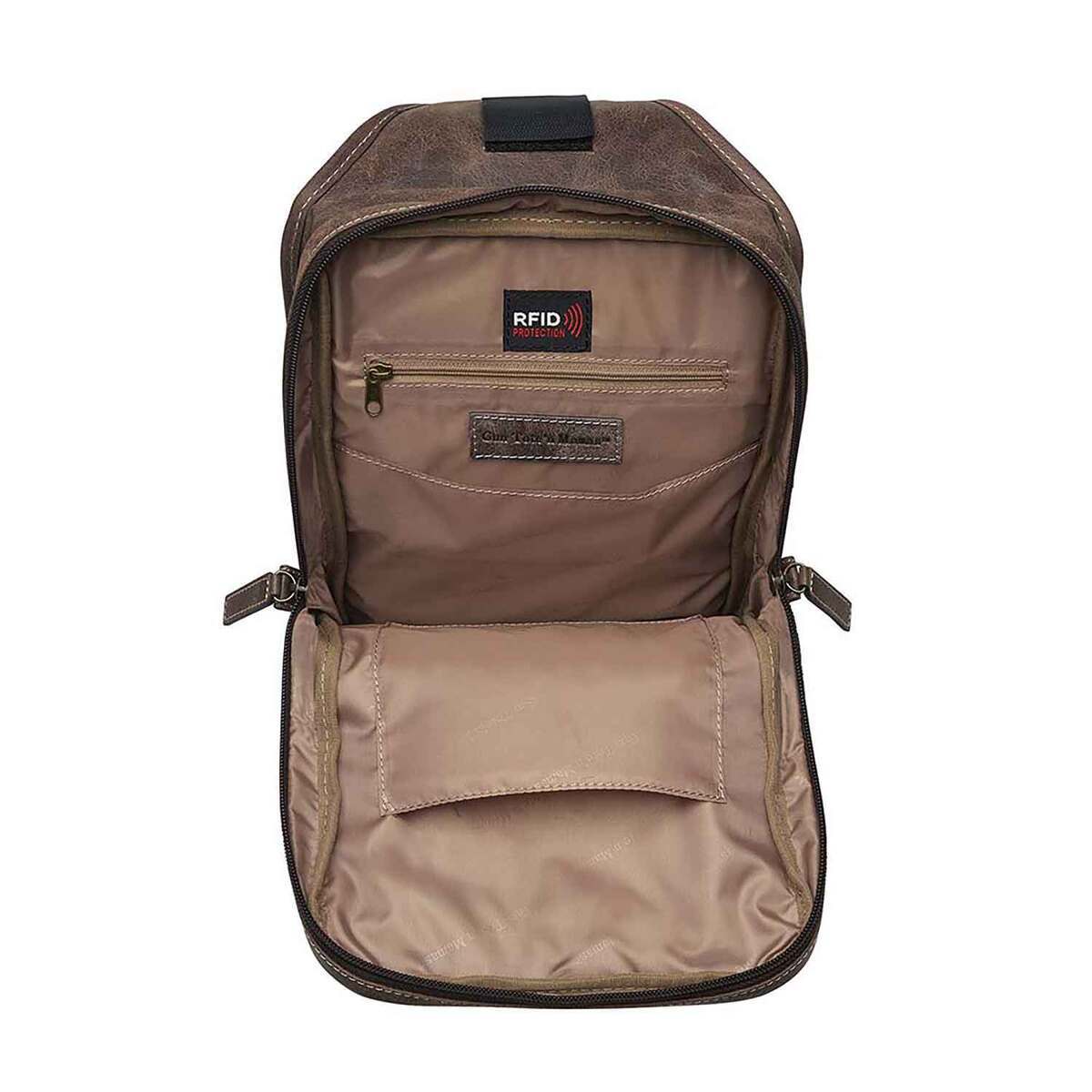 Gun Tote'n Mama Concealed Crossbody Sling Backpack - Distressed Buffalo - Brown Gun Tote'n Mama Concealed Crossbody Sling Backpack - Distressed Buffalo - Brown