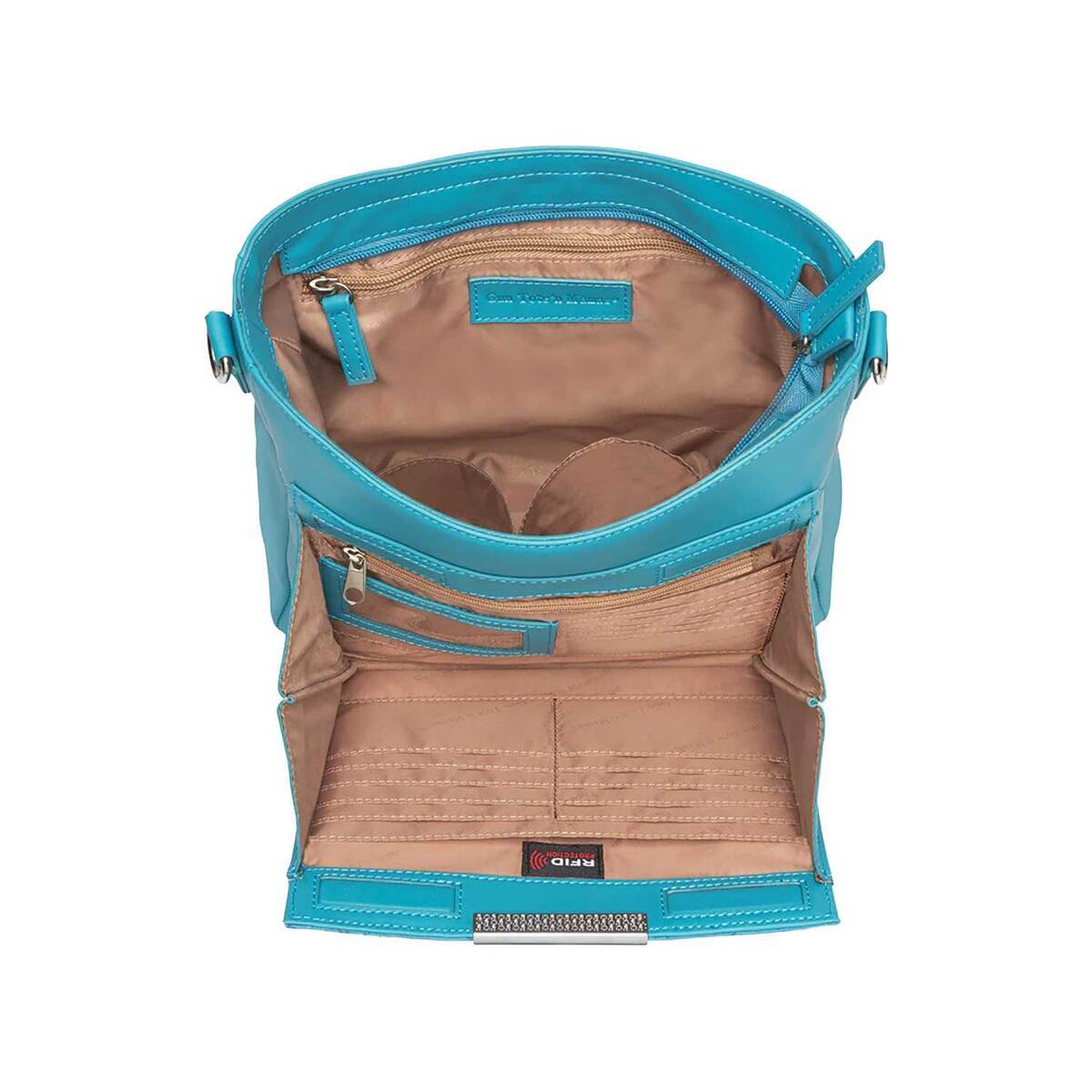 Gun Tote'n Mama Debossed USA Cowhide Slim Crossbody - Blue Gun Tote'n Mama Debossed USA Cowhide Slim Crossbody - Blue