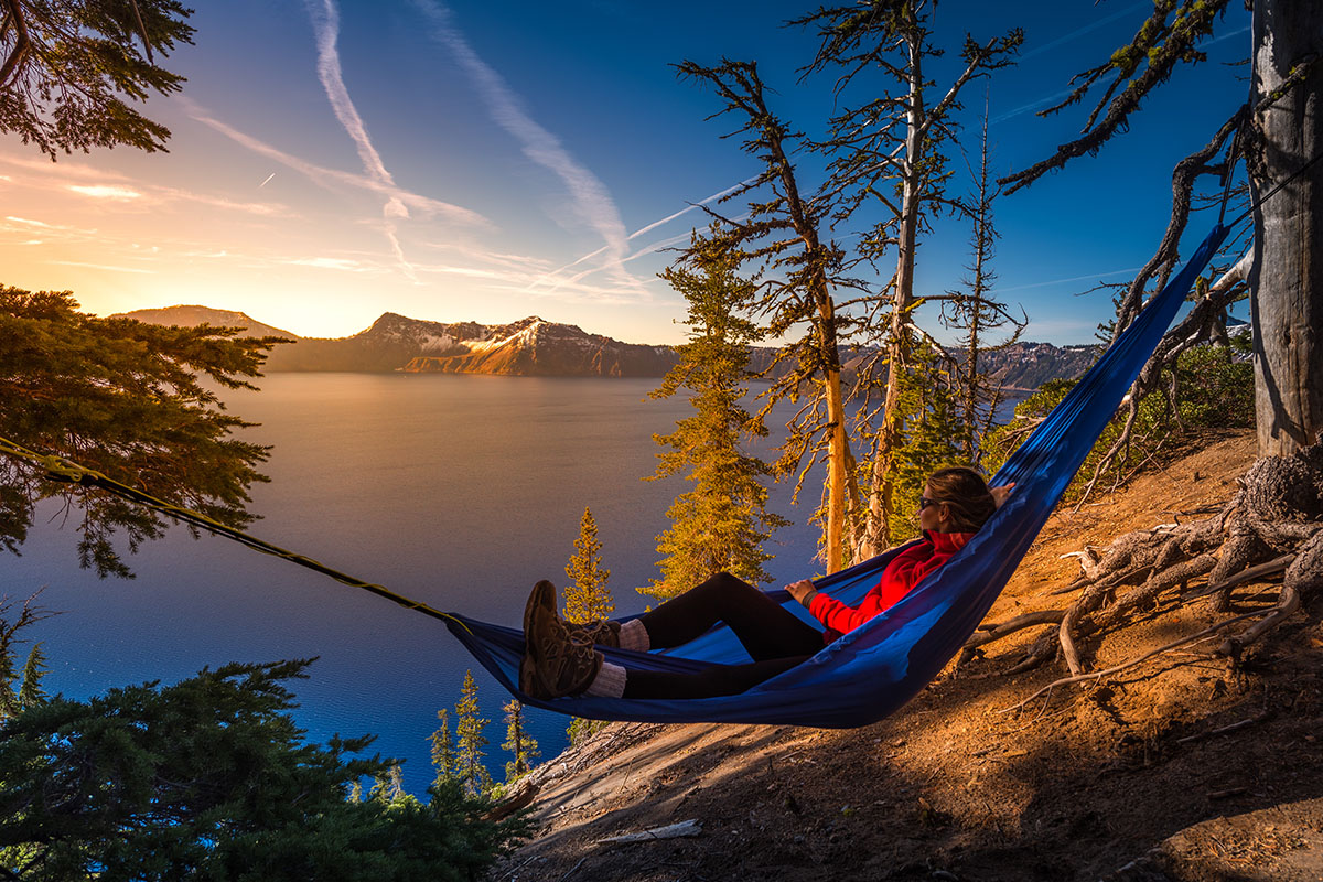 Hammock on mountain ridge