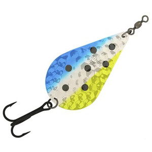 Hawken Fishing Simon Wobbler Hammered Trolling Spoon - Blue and Chartreuse Edges w/Black Dot, 4-1/2in