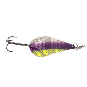 Hawken Fishing Simon Wobbler Hammered Trolling Spoon - Neon Purple Edges w/Dots, 3in