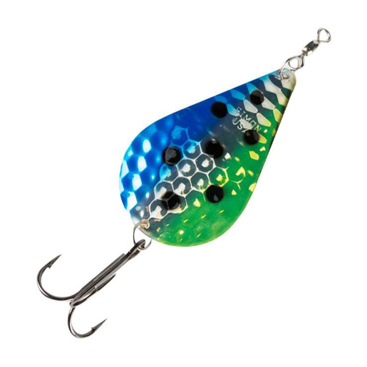Hawken Fishing Simon Wobbler Trolling Spoon – Watermelon with Blue and Chartreuse Edges