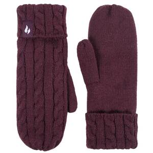 Heat Holders Women's Jackie Cable Knit Mitt - Deep Wine - One Size Fits Most