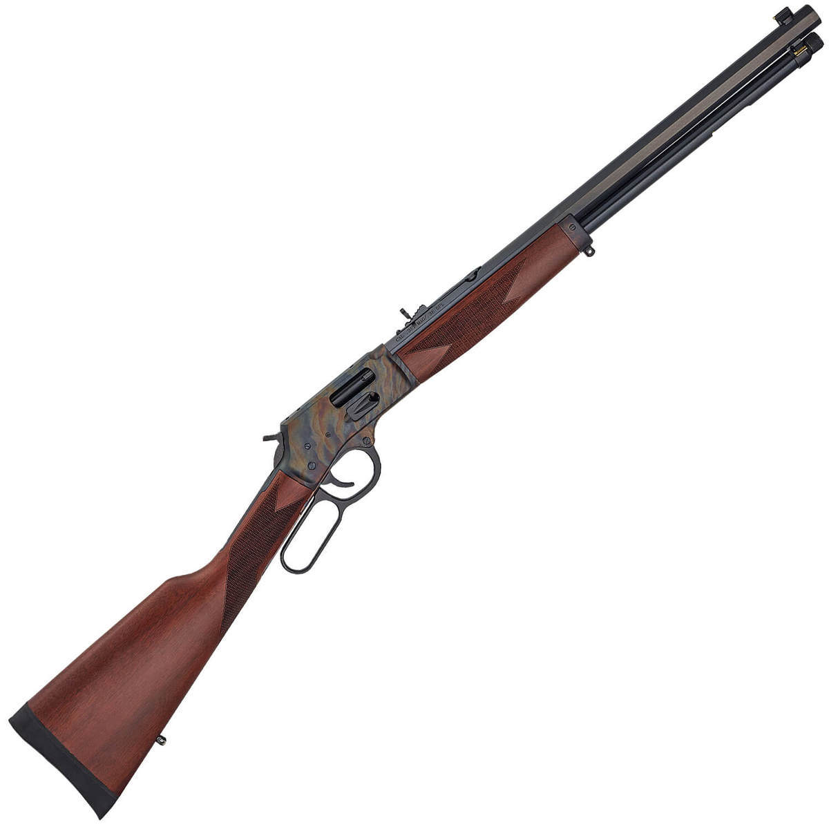 Henry Big Boy Color Case Hardened Side Gate Blued/Walnut Lever Action Rifle - 45 (Long) Colt - 20in - Black/Wood/Color Cased Henry Big Boy Color Case Hardened Side Gate Blued/Walnut Lever Action Rifle - 45 (Long) Colt - 20in - Black/Wood/Color Cased