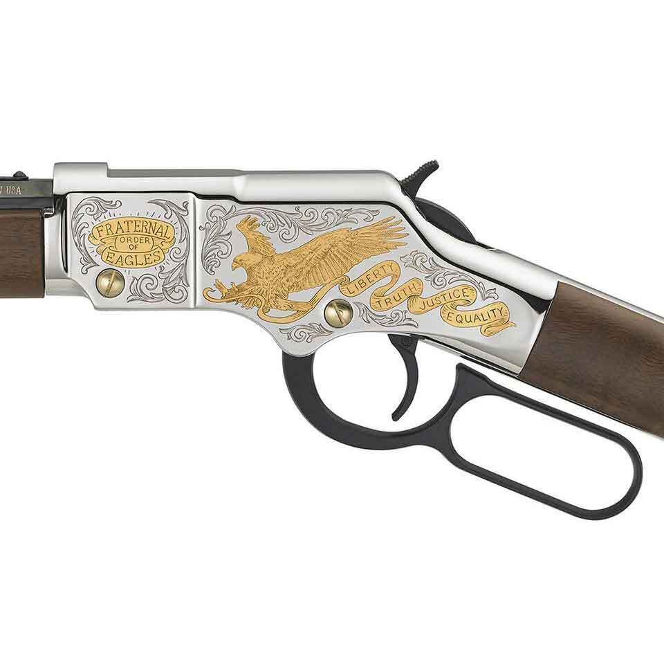 Henry Fraternal Order of Eagles Tribute Edition Blued Lever Action Rifle - 22 Long Rifle - 20in - Brown Henry Fraternal Order of Eagles Tribute Edition Blued Lever Action Rifle - 22 Long Rifle - 20in - Brown