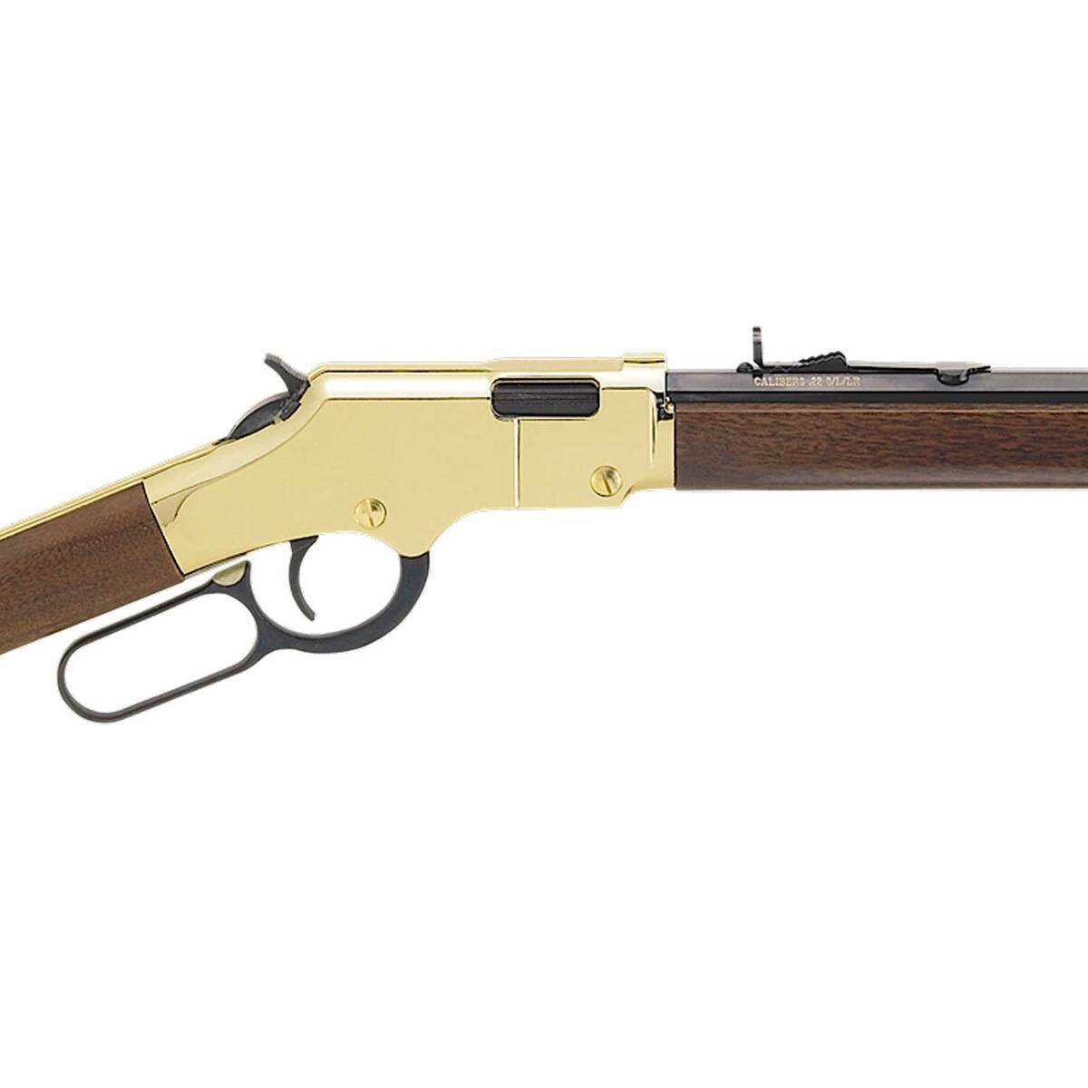 Henry Golden Boy Compact Polished Brass/Blued Lever Action Rifle - 22 Long Rifle - 16.25in - Brown Henry Golden Boy Compact Polished Brass/Blued Lever Action Rifle - 22 Long Rifle - 16.25in - Brown