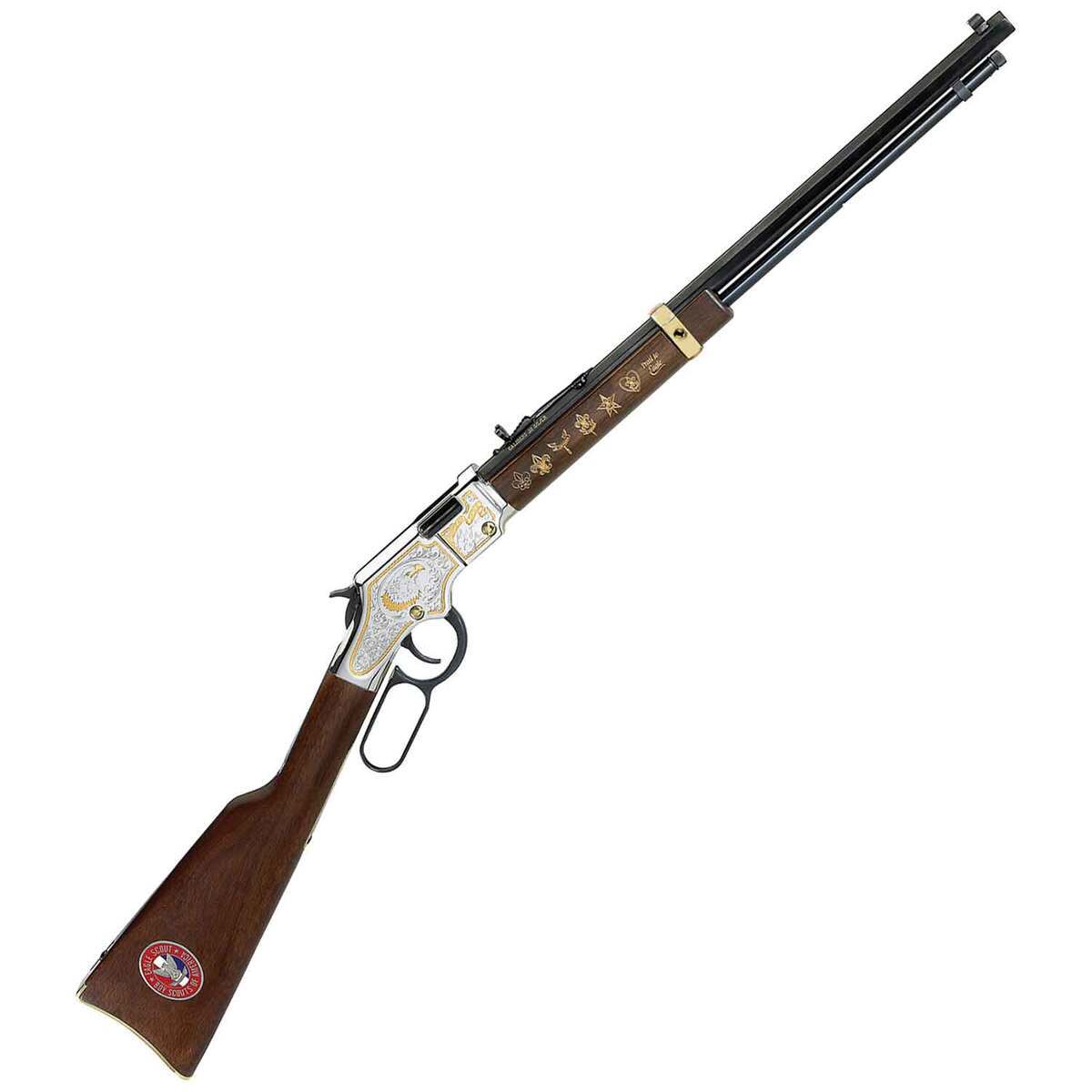 Henry Golden Boy Eagle Scout Tribute Edition .22 Long Rifle Blued Lever Action Rifle - 16+1 Rounds - Brown Henry Golden Boy Eagle Scout Tribute Edition .22 Long Rifle Blued Lever Action Rifle - 16+1 Rounds - Brown