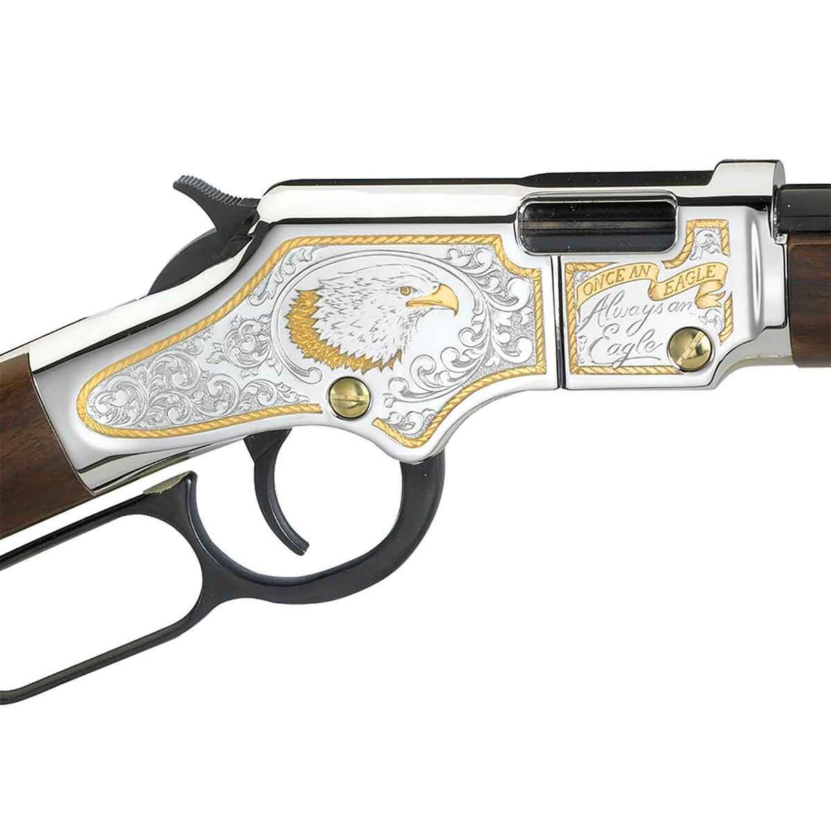 Henry Golden Boy Eagle Scout Tribute Edition .22 Long Rifle Blued Lever Action Rifle - 16+1 Rounds - Brown Henry Golden Boy Eagle Scout Tribute Edition .22 Long Rifle Blued Lever Action Rifle - 16+1 Rounds - Brown