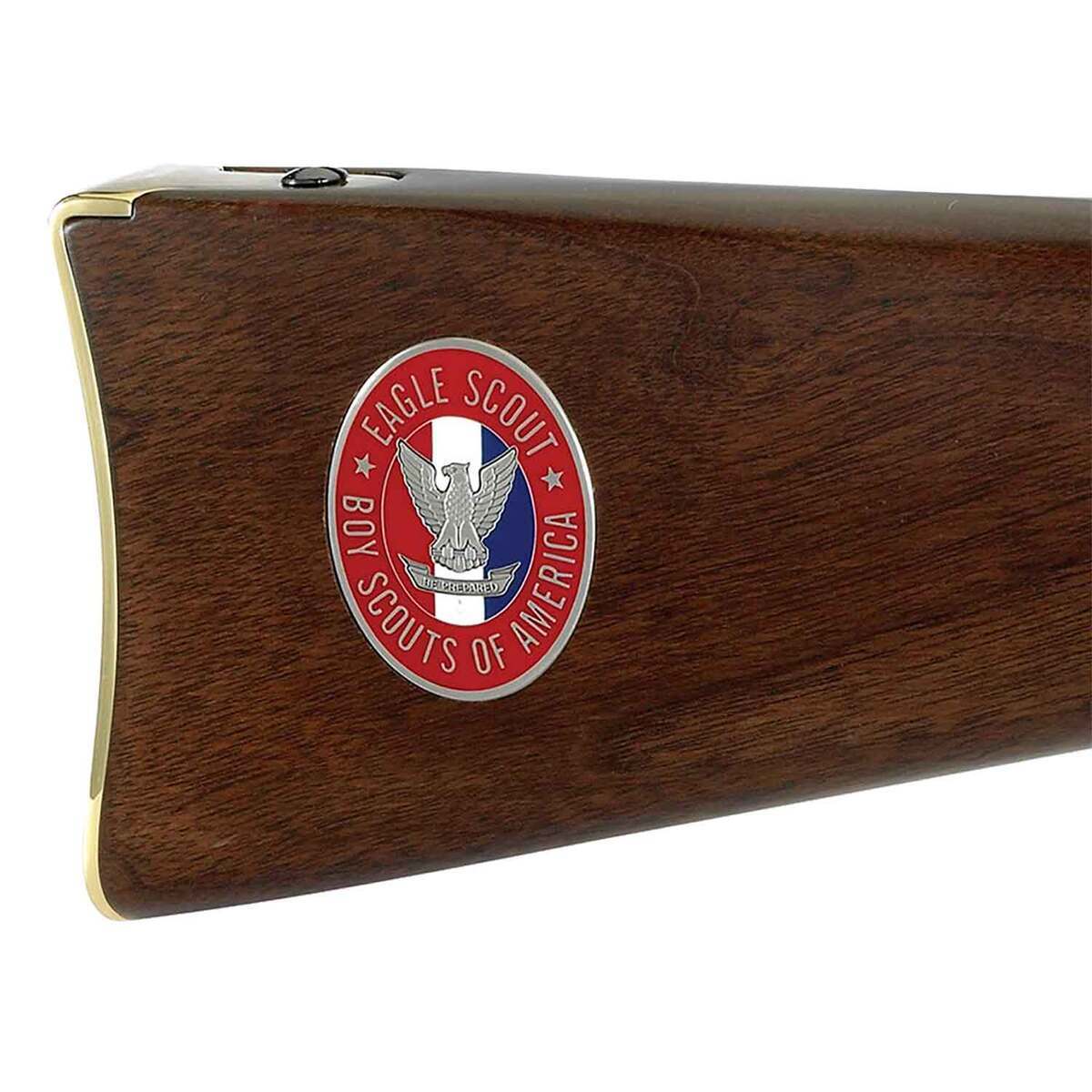 Henry Golden Boy Eagle Scout Tribute Edition .22 Long Rifle Blued Lever Action Rifle - 16+1 Rounds - Brown Henry Golden Boy Eagle Scout Tribute Edition .22 Long Rifle Blued Lever Action Rifle - 16+1 Rounds - Brown