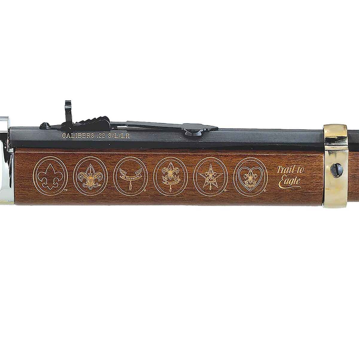 Henry Golden Boy Eagle Scout Tribute Edition .22 Long Rifle Blued Lever Action Rifle - 16+1 Rounds - Brown Henry Golden Boy Eagle Scout Tribute Edition .22 Long Rifle Blued Lever Action Rifle - 16+1 Rounds - Brown