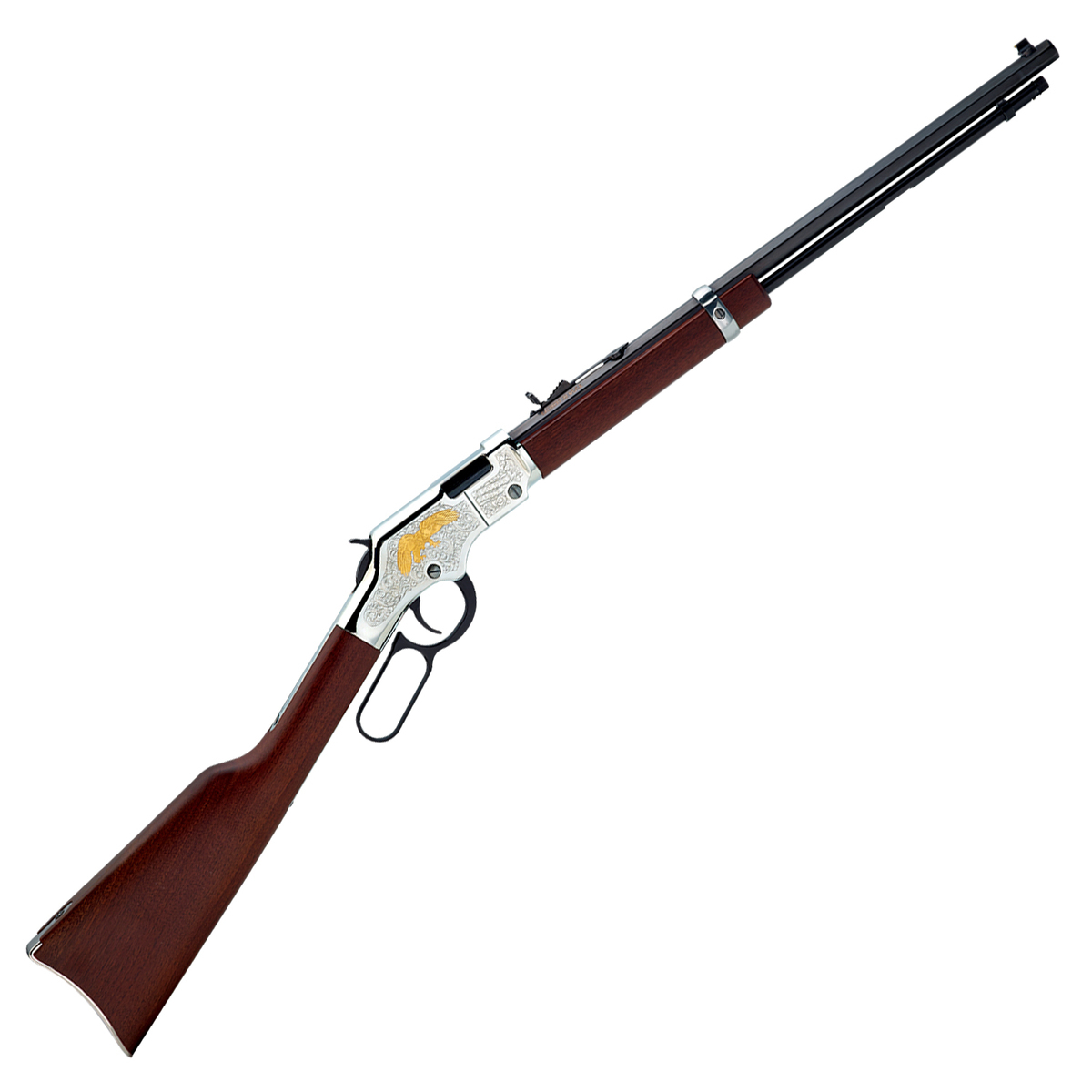 Henry Golden Eagle Silver Nickel-Platted Lever Action Rifle - 22 Long Rifle - 20in - Brown Henry Golden Eagle Silver Nickel-Platted Lever Action Rifle - 22 Long Rifle - 20in - Brown