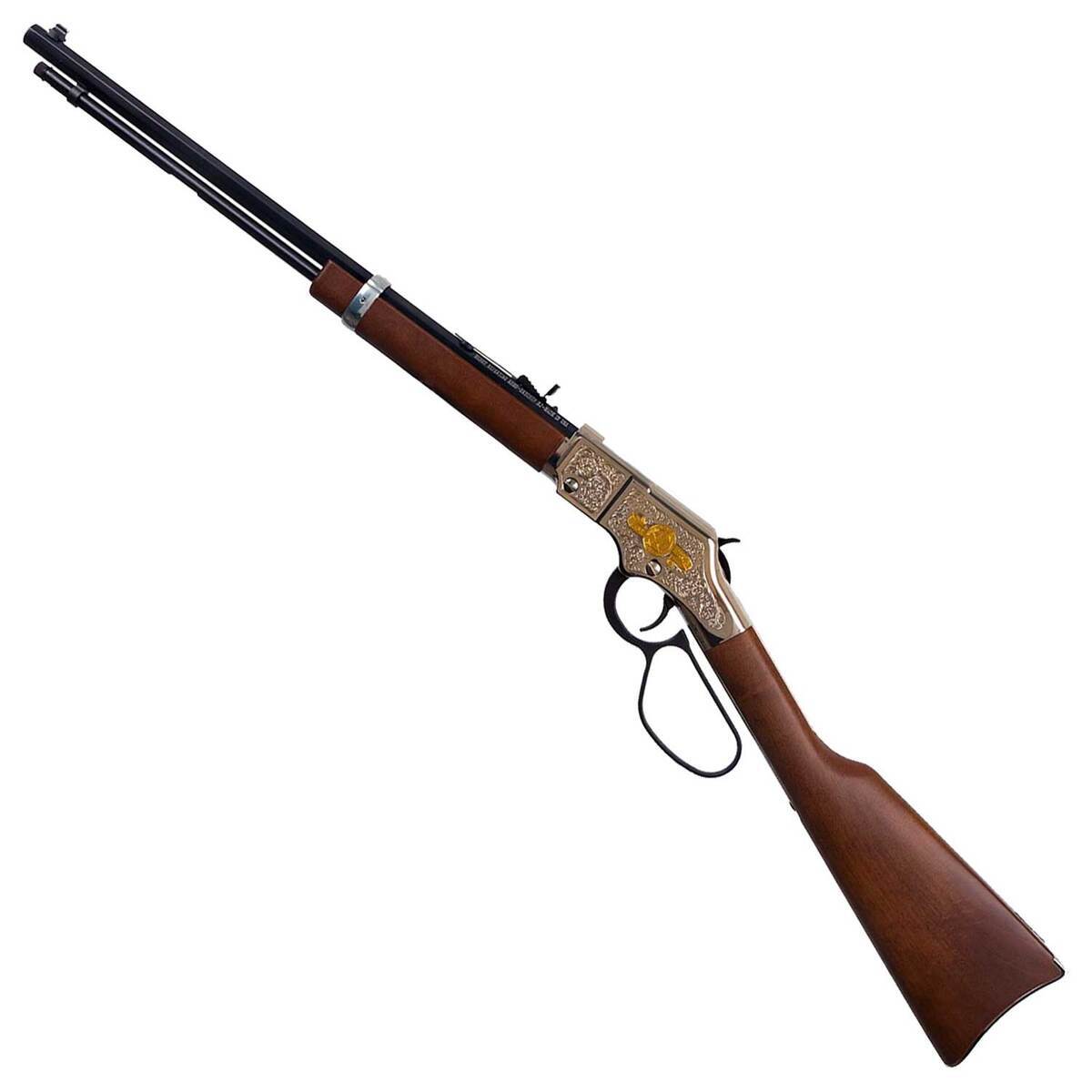 Henry Texas Rangers Bicentennial Tribute Edition Nickel Plated Alloy Lever Action Rifle - 22 Long Rifle - 20in - Brown Henry Texas Rangers Bicentennial Tribute Edition Nickel Plated Alloy Lever Action Rifle - 22 Long Rifle - 20in - Brown