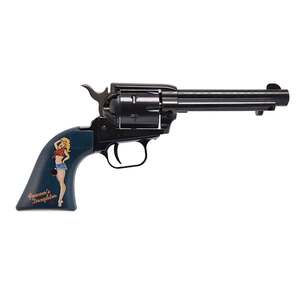 Heritage Rough Rider Pin Up 22 Long Rifle 4.75in Blue Revolver - 6 Rounds - Features Custom Farmers Daughter Pin Up on the grip. 