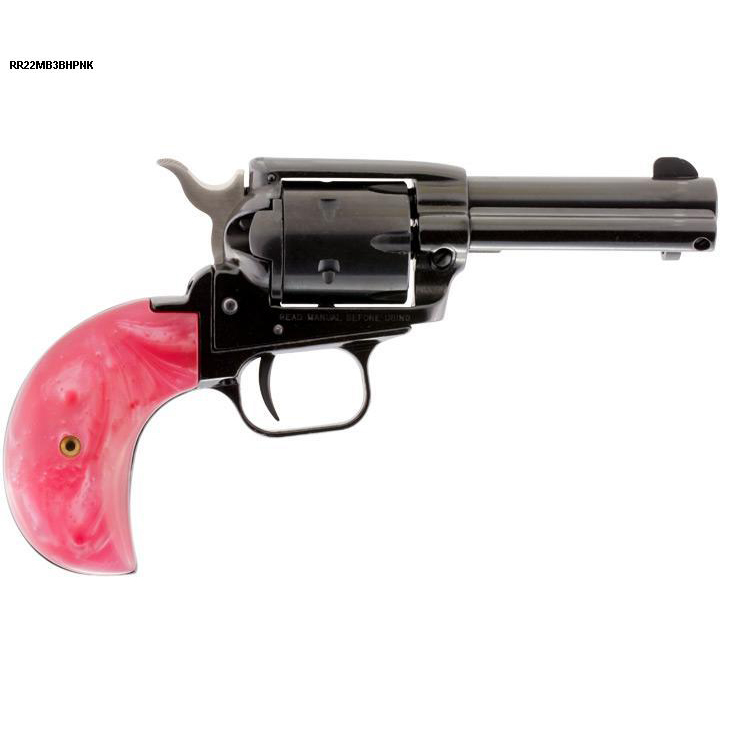 Heritage Small Bore Rough Rider SA w/Pink Mother of Pearl Bird Head Grips 22 Long Rifle 3.75in Blued Pistol - 6 Rounds Heritage Small Bore Rough Rider SA w/Pink Mother of Pearl Bird Head Grips 22 Long Rifle 3.75in Blued Pistol - 6 Rounds