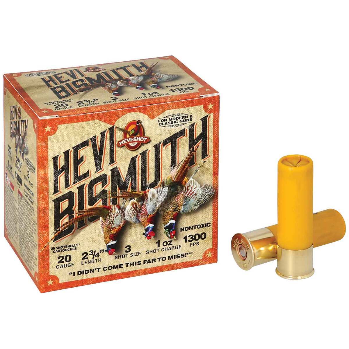 20 Inch Shell Hevi-Shot Bismuth 20 Gauge 2-3/4in #3 1oz Upland Shotshells - 25 Rounds ...