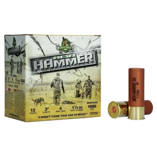 Hevi-Shot Hevi-Hammer 12 Gauge 3in #4 1-1/4oz Waterfowl Shotshells Ammo - 25 Rounds Ammo - #4 25 Rounds - #4 Ammo