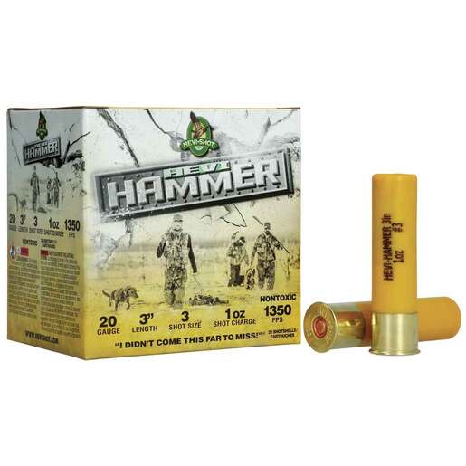 Hevi-Shot Hevi-Hammer 20 Gauge 3in #3 1oz Waterfowl Shotshells Ammo - 25 Rounds Ammo - #3 25 Rounds - #3 Ammo
