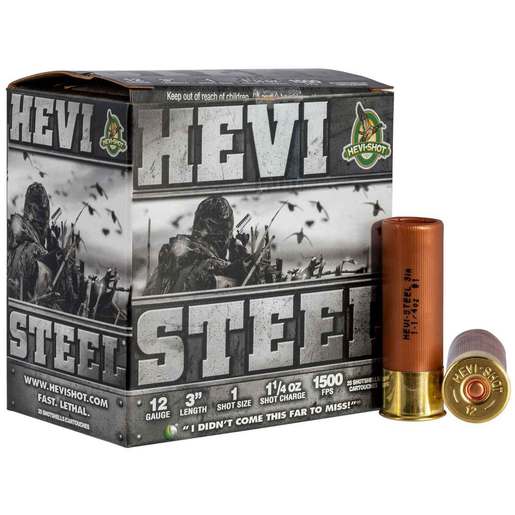 Hevi-Shot Hevi-Steel 12 Gauge 3in #1 1-1/4oz Waterfowl Shotshells Ammo - 25 Rounds Ammo - #1 25 Rounds - #1 Ammo