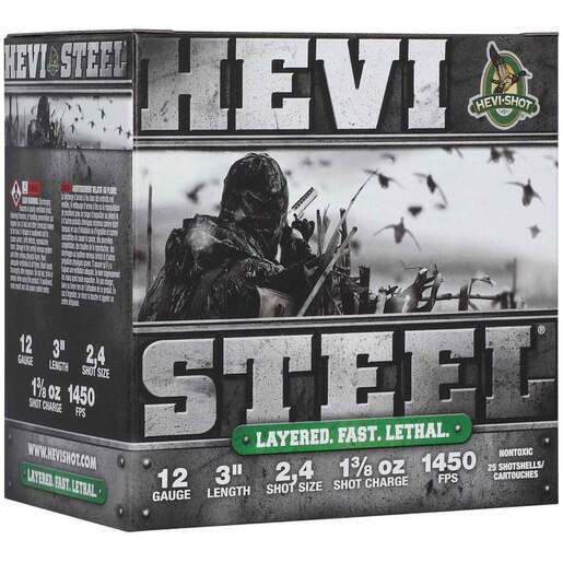 Hevi-Shot Hevi-Steel 12 Gauge 3in 2 and 4 1-3/8oz Waterfowl Shotshells – 25 Rounds – 2 and 4
