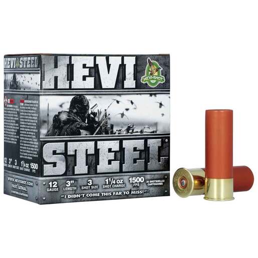 Hevi-Shot Hevi-Steel 12 Gauge 3in #3 1-1/4oz Waterfowl Shotshells Ammo - 25 Rounds Ammo - #3 25 Rounds - #3 Ammo