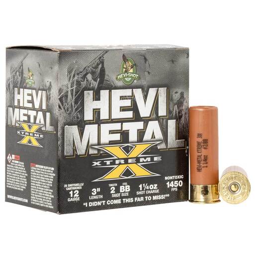 HEVI-Shot HEVI-Metal 12 Gauge 3in #2 BB 1-1/4 Oz Shotshell Ammo - 25 Rounds Ammo - 2 BB 25 Rounds - 2 BB Ammo