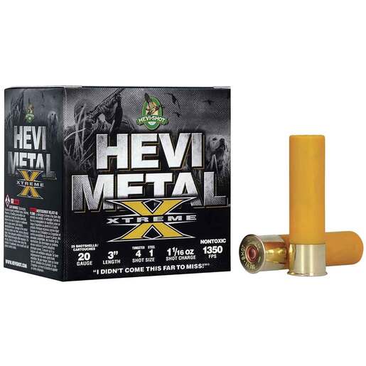 Hevi-Shot Metal Xtreme 20 Gauge 3in 1-1/16oz #4 Waterfowl Shotshells Ammo - 25 Rounds Ammo - #4 25 Rounds - #4 Ammo