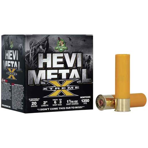 Hevi-Shot HS39206 Metal Xtreme 20 Gauge 3in 1.0625oz #6 Waterfowl Shotshells Ammo - 25 Rounds Ammo - #6 25 Rounds - #6 Ammo