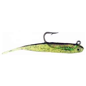 H&H Lure Co  Glass Minnow Double Rig Saltwater Soft Bait - Chartreuse Mylar/Black Back, 1/8oz, 3in
