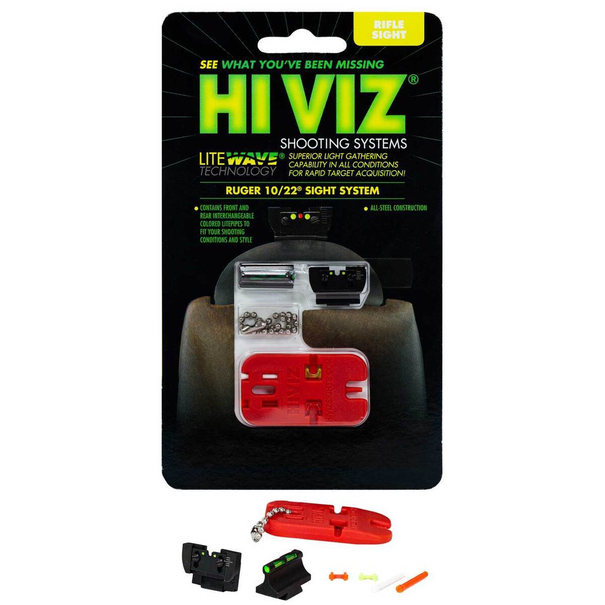 Hi Viz Ruger 10/22 Interchangeable 3-Dot Rifle Sight Set - Green - Black Hi Viz Ruger 10/22 Interchangeable 3-Dot Rifle Sight Set - Green - Black