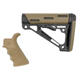 Hogue AR15/M16 Overmolded Beavertail Grip And Collapsible Rifle Buttstock Kit - FDE/Black