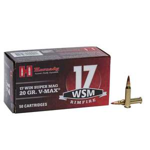 Hornady 17 Winchester Super Mag 20gr V-Max Rimfire Ammo - 50 Rounds Hornady 17 Winchester Super Mag 20gr V-Max Rimfire Ammo - 50 Rounds