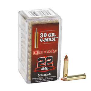 Hornady 22 WMR (22 Mag) 30gr V-Max Rimfire Ammo - 50 Rounds Hornady 22 WMR (22 Mag) 30gr V-Max Rimfire Ammo - 50 Rounds