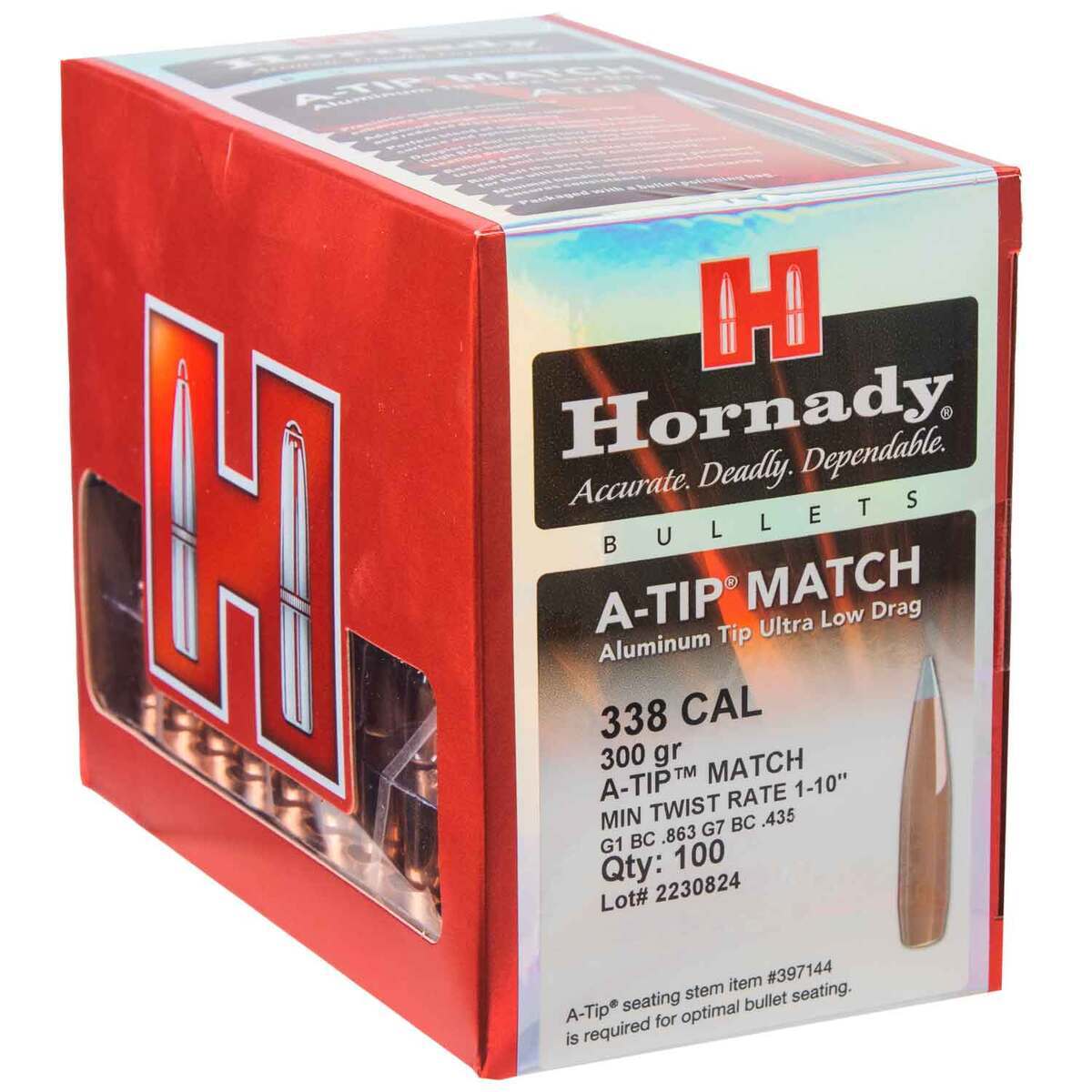 Hornady A-Tip 338 Cal/.338in A-Tip Match 300gr Reloading Bullets - 100 Count Hornady A-Tip 338 Cal/.338in A-Tip Match 300gr Reloading Bullets - 100 Count
