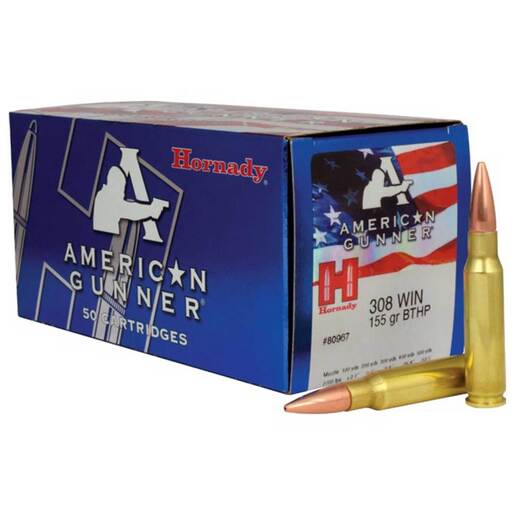 Hornady American Gunner 308 Winchester 155gr BTHP Rifle Ammo Ammo - 50 Rounds 50 Rounds Ammo
