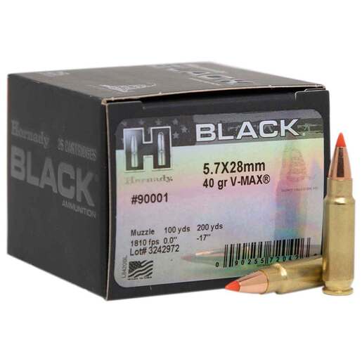 Hornady Black 5.7x28mm 40gr V-Max Handgun Ammo Ammo - 25 Rounds 25 Rounds Ammo