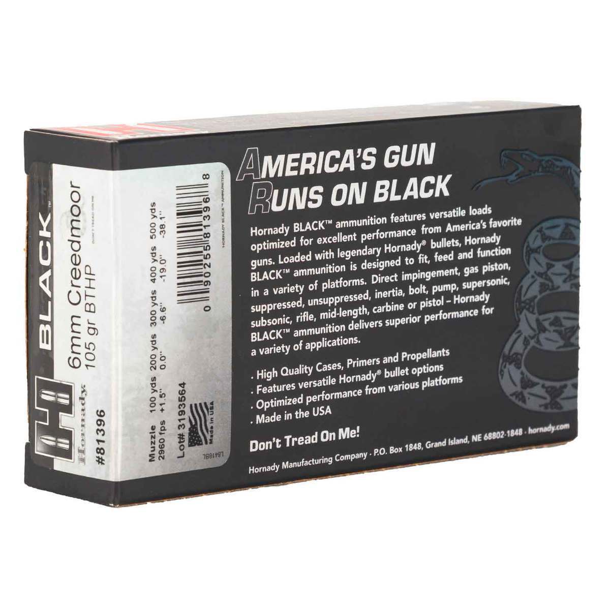 Hornady Black 6mm Creedmoor 105gr BTHP Rifle Ammo - 20 Rounds Hornady Black 6mm Creedmoor 105gr BTHP Rifle Ammo - 20 Rounds
