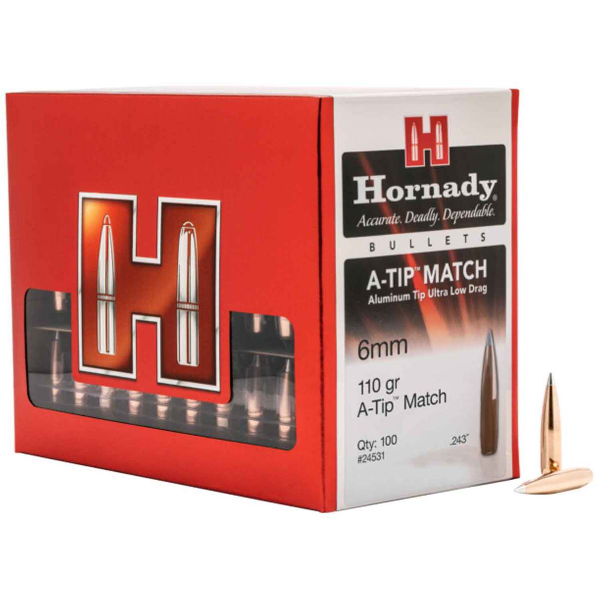 Hornady Bullets 243 Caliber 6mm/.243 A-TIP 110gr Reloading Bullets - 100 Count Hornady Bullets 243 Caliber 6mm/.243 A-TIP 110gr Reloading Bullets - 100 Count