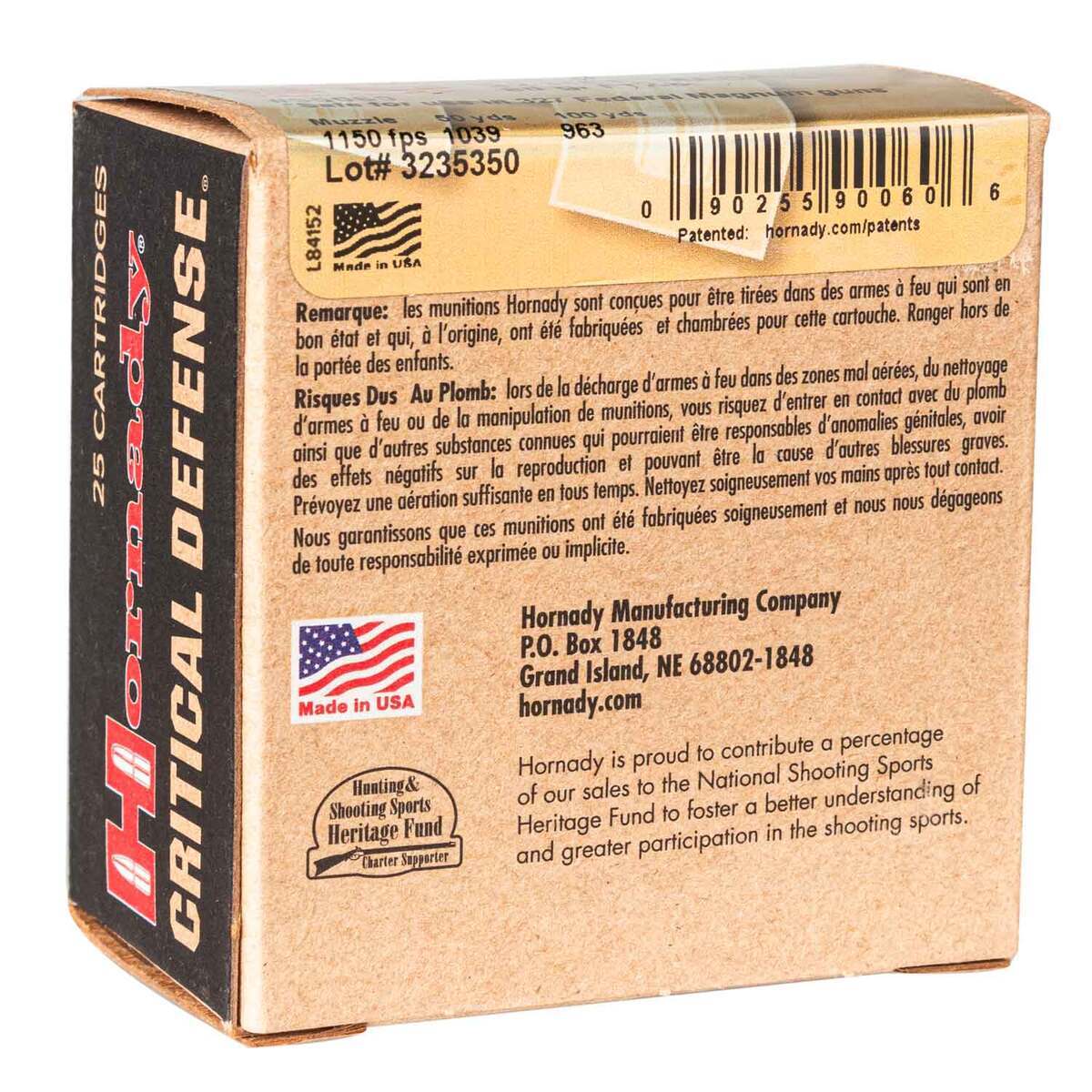 Hornady Critical Defense 32 H&R Magnum 80gr FTX Handgun Ammo - 25 Rounds Hornady Critical Defense 32 H&R Magnum 80gr FTX Handgun Ammo - 25 Rounds