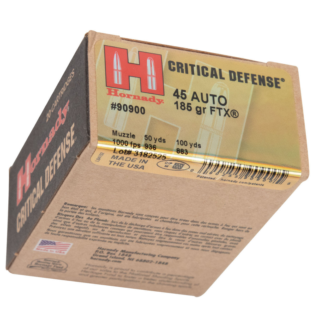 Hornady Critical Defense 45 Auto (ACP) 185gr FTX Handgun Ammo - 20 Rounds Hornady Critical Defense 45 Auto (ACP) 185gr FTX Handgun Ammo - 20 Rounds