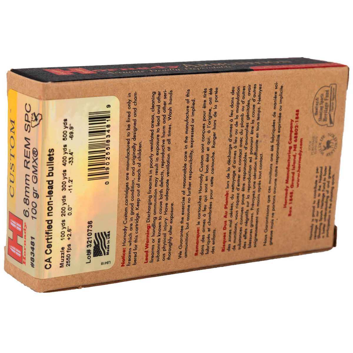 Hornady Custom 6.8mm Remington SPC 100gr GMX Rifle Ammo - 20 Rounds Hornady Custom 6.8mm Remington SPC 100gr GMX Rifle Ammo - 20 Rounds