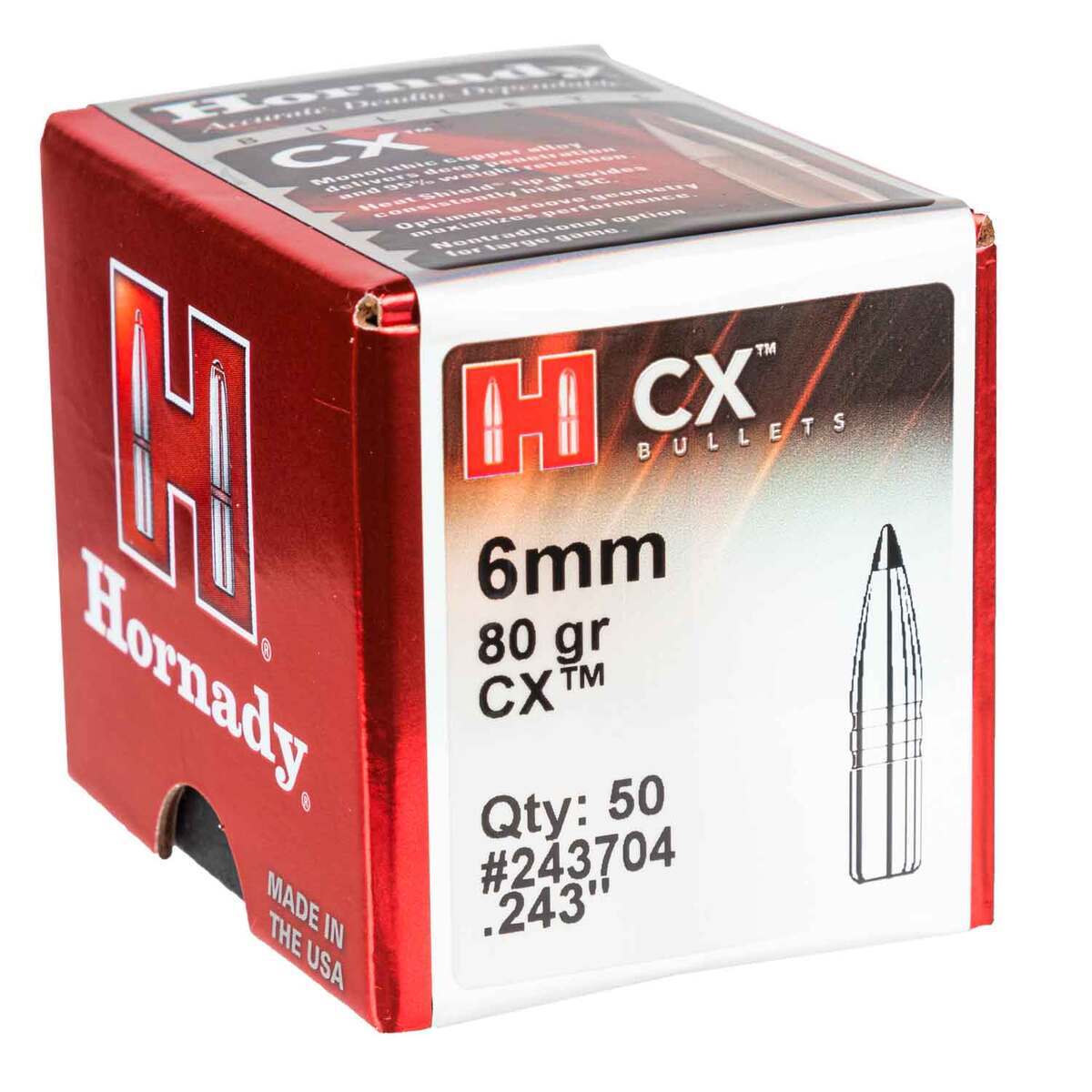 Hornady CX 243 Caliber/6mm 80gr Reloading Bullets - 50 Rounds Hornady CX 243 Caliber/6mm 80gr Reloading Bullets - 50 Rounds
