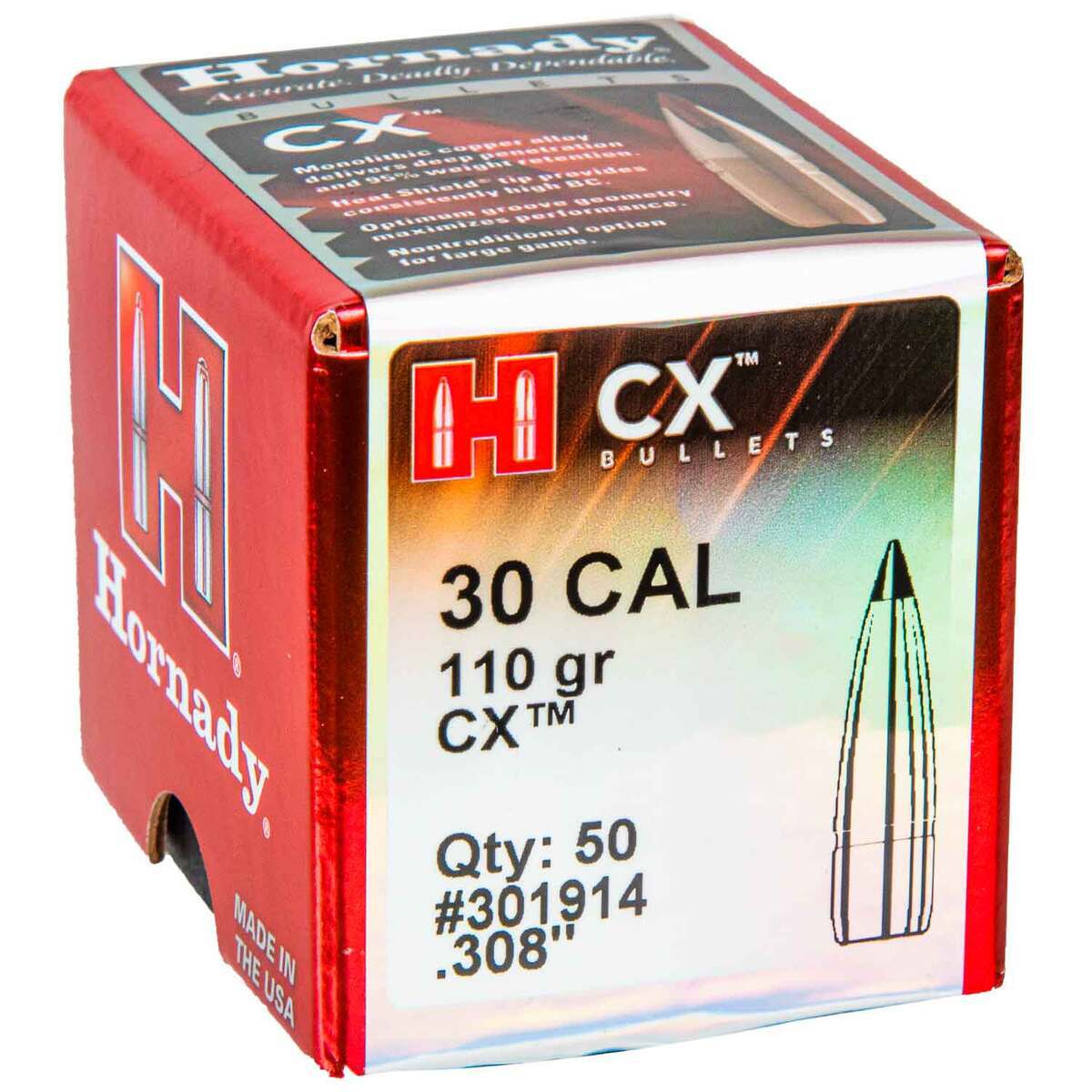 Hornady CX 30 Caliber/.308in 110gr Reloading Bullets 50 Rounds