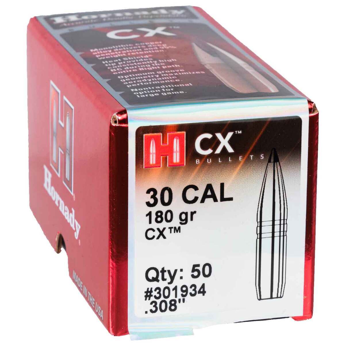 Hornady CX 30 Caliber/.308in 180gr Reloading Bullets 50 Rounds